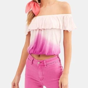 Free People Off Shoulder Top Size S Pink Ombre Boho Festival Summer Blouse